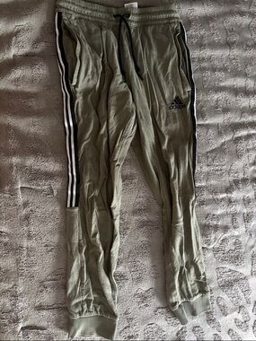 adidas Olive Green Track Pants with Black & White Stripes